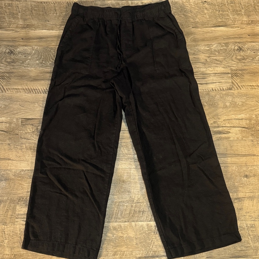 GAP Womns Black Relaxed Drawstring Linen Blend Pants - Size L
